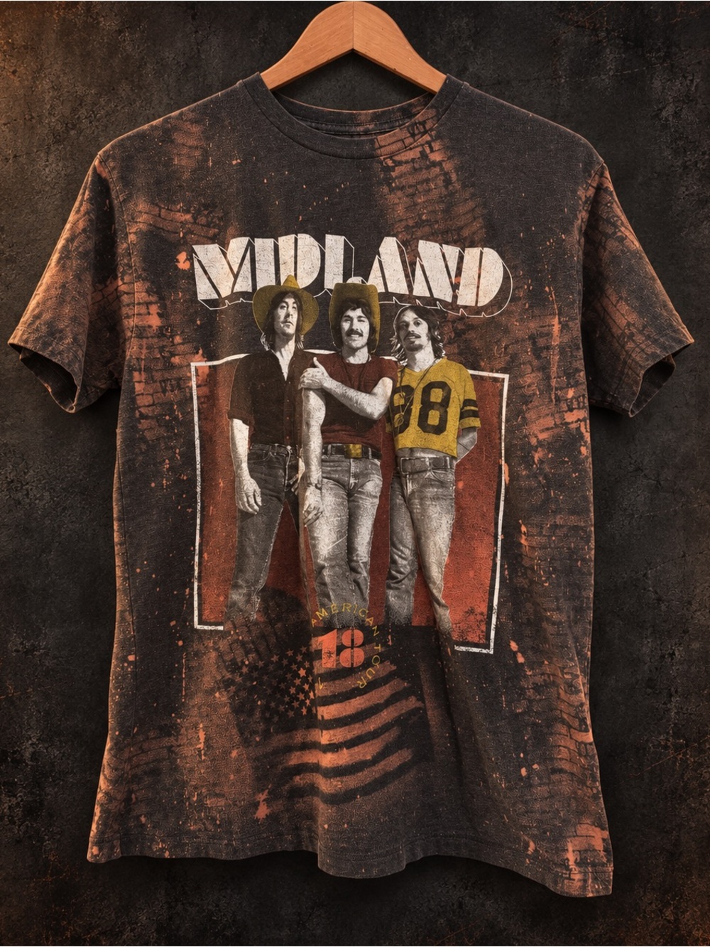 Custom Midland Band Tee Men’s M Bleached Distressed American Tour Western Tee